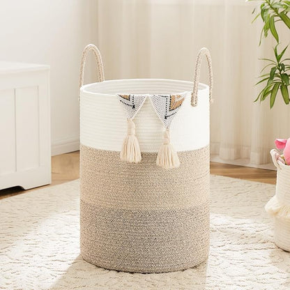 Artfeel Laundry Basket,Woven Cotton Rope Laundry Hamper,80L for Decorative Storage of Dirty Clothes,Toys and Blankets in Bathroom,Bedroom and Living Room