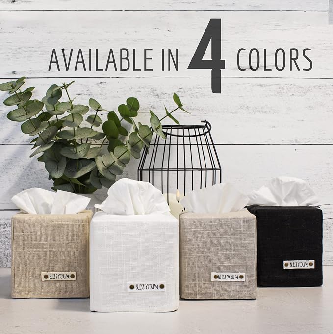 Stylish Tissue Box Cover - This Black Linen Holder Instantly Covers Your Square Tissue Boxes - The Perfect Cube Cover for Your Bathroom and Home