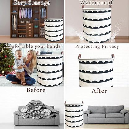Waterproof Laundry Hamper Collapsible Laundry Basket Leather Handle Laundry Bag Large Clothes Storage Toy Organization for Bathroom Bedroom Laundryroom College Dorms (Hege-003)