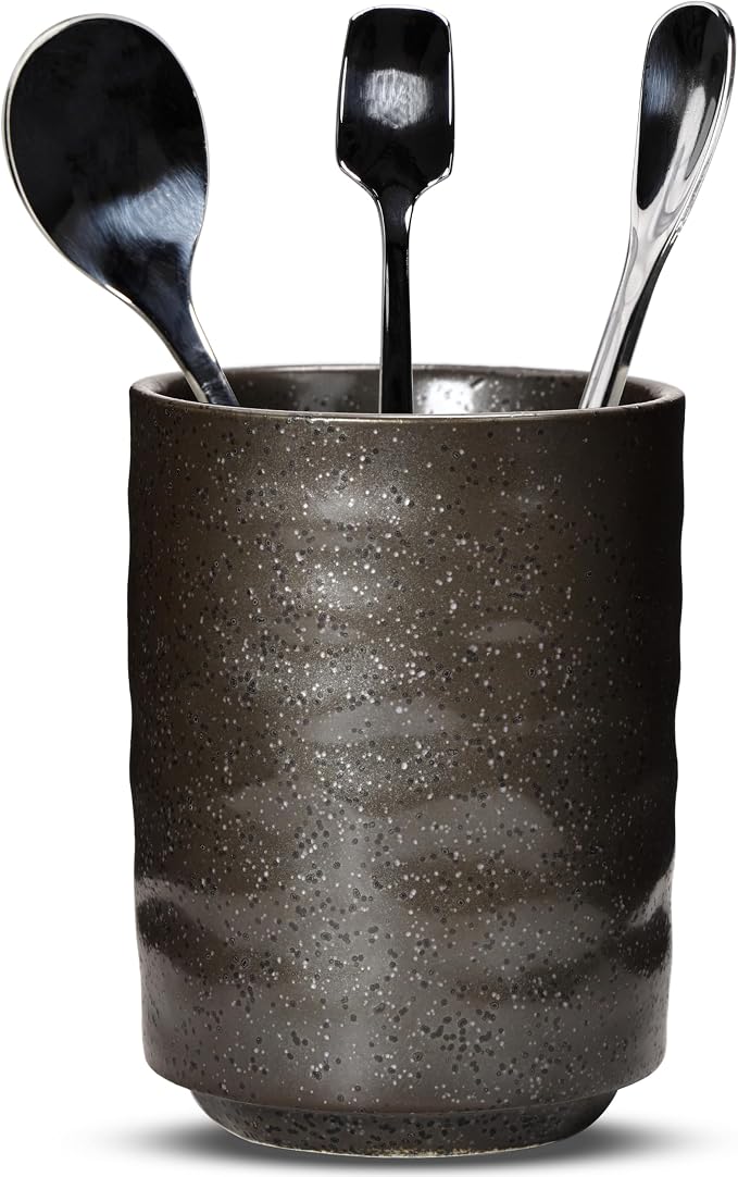 Ceramic Spoon Holder for Coffee Bar, Upright Tea Spoon Holder Cup, Coffee Stirrers Straws Stir Stick Holder, Grey Starry Sky