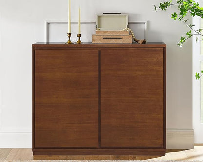 LKTART Mid Century Modern Sideboard Buffet Cabinet, Narrow Credenza Storage Cabinet,Media Console Coffee Bar Table for Living Room,Entryway,Kitchen,Walnut