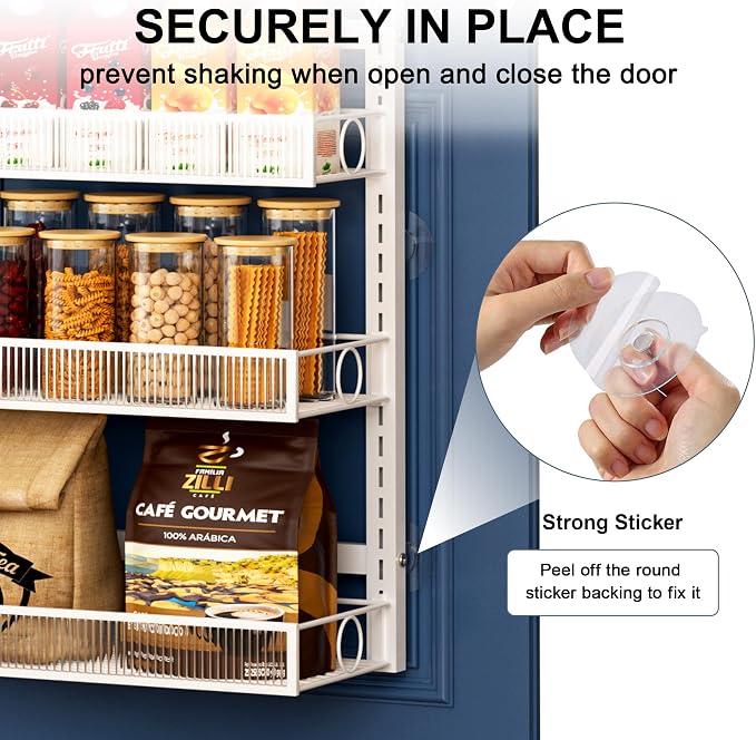 Over the Door Pantry Organizer 6 Tier Hanging or Wall Mounted Spice Rack with Adjustable Basket,Heavy Duty Metal Seasoning Organizer Shelf for Kitchen Pantry and Bathroom