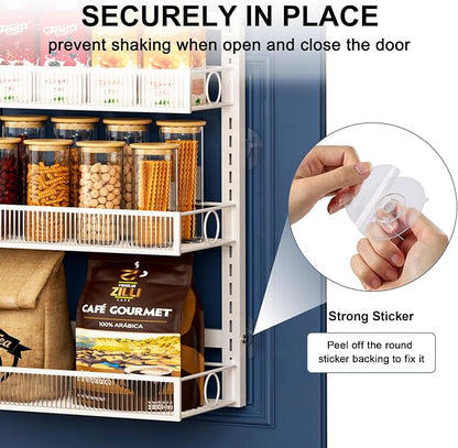 Over the Door Pantry Organizer 6 Tier Hanging or Wall Mounted Spice Rack with Adjustable Basket,Heavy Duty Metal Seasoning Organizer Shelf for Kitchen Pantry and Bathroom