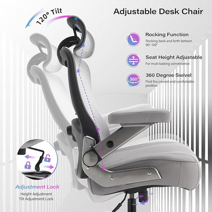 600lbs Big and Tall Office Chair- Heavy Duty Executive Computer Chair with 3D Flip Arms Large Wheels, Ergonomic Mesh High Back Desk Chair, Extra Wide Seat Adjustable Lumbar Support&Headrest