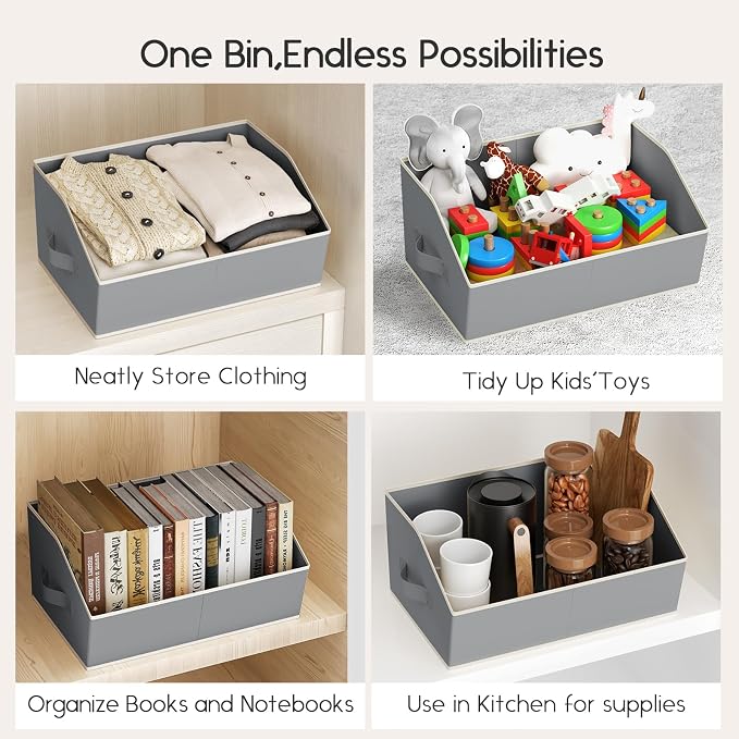 Homsorout Large Closet Organizers and Storage Bins - 8 Pack Trapezoid Storage Baskets for Shelves, Foldable Fabric Baskets with Handles Ideal for Closet, Basket, Wardrobe and Shelf Storage, Grey