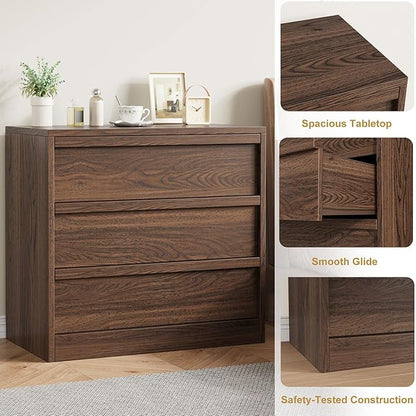 IDEALHOUSE 3 Drawer Nightstand for Bedroom, 30in Tall Small End Side Table with Large Storage & Anti-Tip Design, Modern Bedside Table Organizer for Living Room, Entryway - Walnut