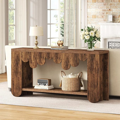 IBF Rustic Long Console Table, 63” Farmhouse Entryway Table with Storage, 2-Tier Wood Rectangular Sofa Table Behind Couch, Modern Entry Table for Hallway Entrance Foyer Home Living Room, Rustic Brown