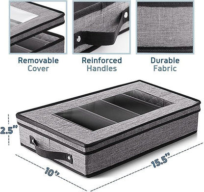 Flatware & Utensil Storage, Durable Silverware Storage Box with Padded Dividers, 5 Compartment Flatware Storage Case, Silverware Case with Handles, Protects and Organizes Cutlery, Grey