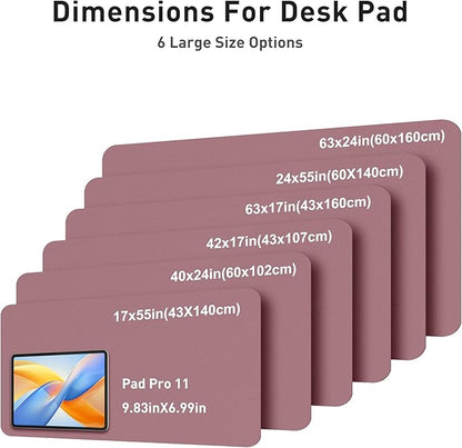 Aothia Faux Leather Desk Mat - Large Mouse Pad, Non-Slip PU Leather Blotter, Waterproof Writing Surface for Office and Home (Dark Pink, 42" x 17")