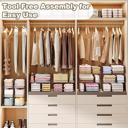 3-Tier Stackable Closet Organizers and Storage, Metal Wire Closet Shelves, Space-Saving Closet Organizer with Adjustable Dividers for Bedroom, Cabinet & Laundry Room