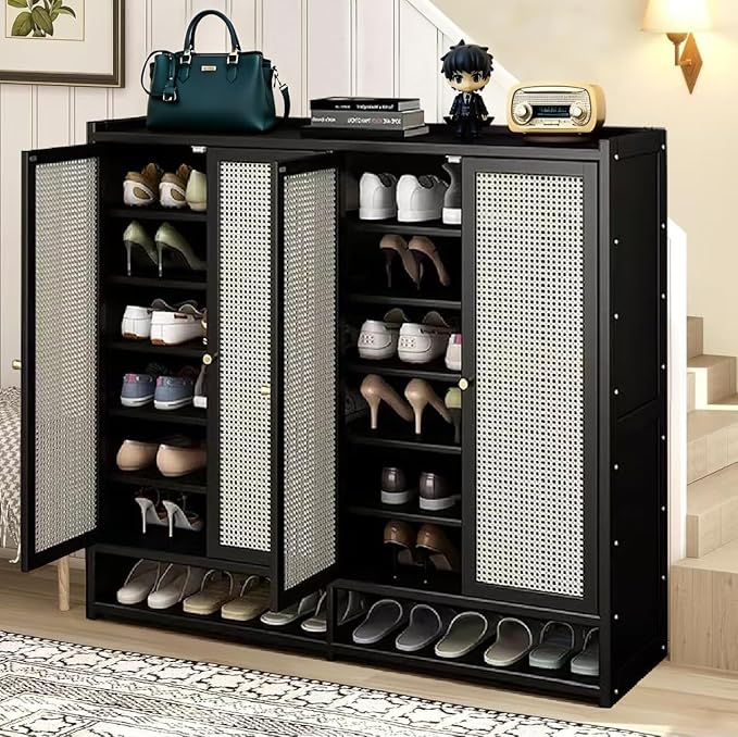 qeknxks7-Tier Bamboo Shoe Cabinet，Shoe Storage Cabinet with Doors, 36-40 Pairs Freestanding Shoes Cabinet Organizer, Large Shoe Cabinet for Entryway, Hallway, Living Room