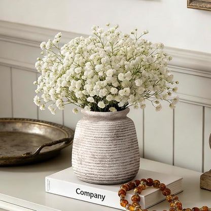 Ceramic Flower Vase, Small Vase Rustic Farmhouse Vases Home Decor Short Pottery Decorative Pampas Vase for Table Living Room Entryway Mantel Bookshelf Bedroom Bathroom Kitchen - 6" D