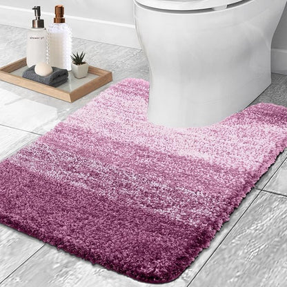 OLANLY Luxury Toilet Rugs U-Shaped 24x24, Extra Soft and Absorbent Microfiber Bathroom Rugs, Non-Slip Plush Shaggy Bath Mat, Machine Wash Dry, Contour Bathroom Mats for Toilet Base, Pinkish-Purple