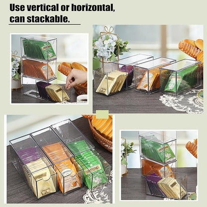 ELLDOO 3 Drawers Tea Bag Organizer, Clear Acrylic Stackable Tea Bag Storage Holder for Kitchen Pantry, Coffee Pod Snack Storage for Countertop Cabinet