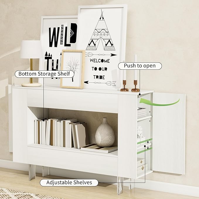 47" Narrow Console Table with Hidden Side Storage Cabinets, Adjustable Shelves, Modern Entryway Sofa Table for Behind The Couch, Living Room, Hallway, White