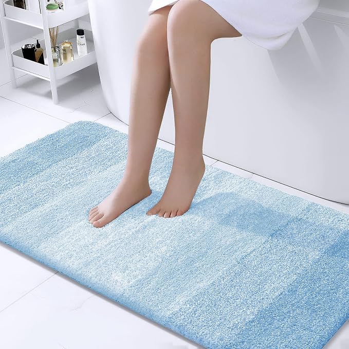 OLANLY Large Bathroom Rugs Mat 40x24, Extra Soft Absorbent Microfiber Bath Rugs, Rubber Backing, Quick Dry, Machine Washable Bath Mats for Bathroom, Tub and Shower, Home Decor Accessories, Sky Blue