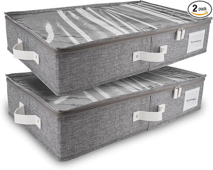 HOMELUX THEORY 2pc Under Bed Storage Containers, Bedroom Under the Bed Drawer Storage Organizer with Bins and Lids, Large Underbed Clothes Storage Box Ideal for Blanket, Fabric, & Shoes (LightGray)