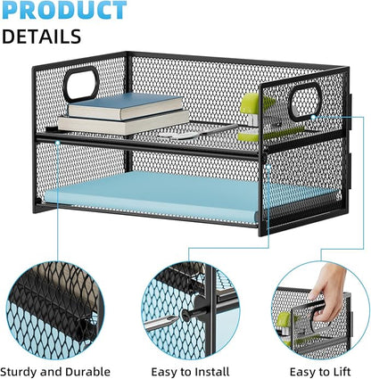 Marbrasse 2 Tier Paper Organizer Letter Tray, Mesh File Organizer with Handle, Paper Sorter Desk Organizer for Home Office Supplies - 2P