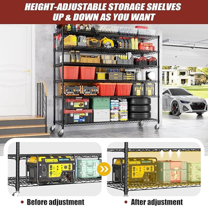 PrimeZone 6 Tier 80.7" H x 55.5" W x 24" D Wire Shelving with Wheels 3600lbs NSF Certified Storage Shelves Heavy Duty Metal Shelf Adjustable Rolling Rack Commercial Garage Restaurant Warehouse 6Pack