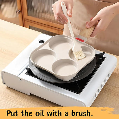 Egg Pan 4 Cup Nonstick Frying Omelette Pan No Lid Breakfast Skillet for Eggs Pancake White
