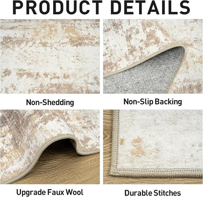 9x12 Area Rugs Washable Rug: Modern Abstract Living Room Rug Soft Anti-Skid Thin Carpet Indoor Floor Non-Shedding Carpets for Bedroom Dining Room Farmhouse Nursery Home Office Beige Grey