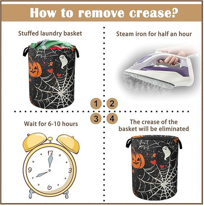 Halloween Laundry Basket Pumpkin Collapsible Hamper with Handles, Bat Spider Web Waterproof Oxford Storage Bin for Bathroom Bedroom Nursery Home Halloween Decor 16"x20"
