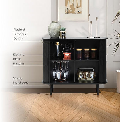 LuxenHome Sideboard Buffet Cabinet with Storage, 35" Black Mid Century Modern Accent Cabinet, Sliding Door Entryway Small Storage Cabinets for Kitchen, Living Room, Entryway