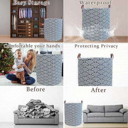 Waterproof Laundry Hamper Collapsible Laundry Basket Leather Handle Laundry Bag Large Clothes Storage Toy Organization for Bathroom Bedroom Laundryroom College Dorms (951-Satisfied laundry hampers)