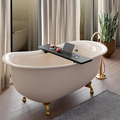Tinamo Black Bathtub Caddy Tray Table | 35x9x2.5 Inch Large Bath Tub Tray Wooden | Anti-Tipping, Sustainable Tub Tray for Bathtub | Bathtub Accessories Holders for Bathtub (Acacia Wood)