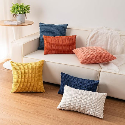 Aegero Pack of 2 Corduroy Decorative Throw Pillow Covers 24x24 InchSoft Striped Pillow Covers Modern Farmhouse Home Decor for Sofa Living Room Couch Bed（Green）