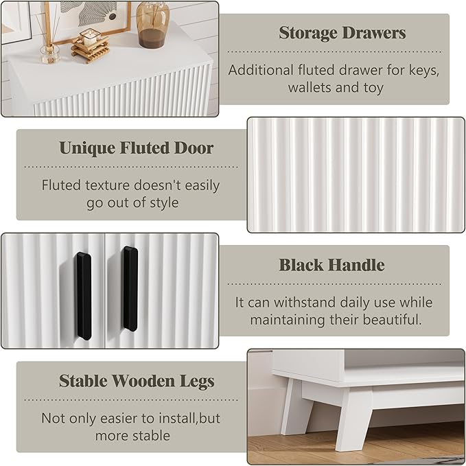 Shoe Cabinet Storage for Entryway, 4 Tier Fluted Shoe Storage Cabinet with 2 Drawers, Narrow Hidden Shoe Organizer with Adjustable Shelves, Freestanding Shoe Rack for Entryway, Hallway, White