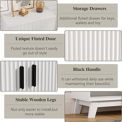 Shoe Cabinet Storage for Entryway with Doors, 4 Tier Fluted Shoe Organizer with 2 Drawers, Entryway Shoe Storage with Adjustable Shelves, Freestanding Hidden Shoe Rack for Front Door Entrance, White