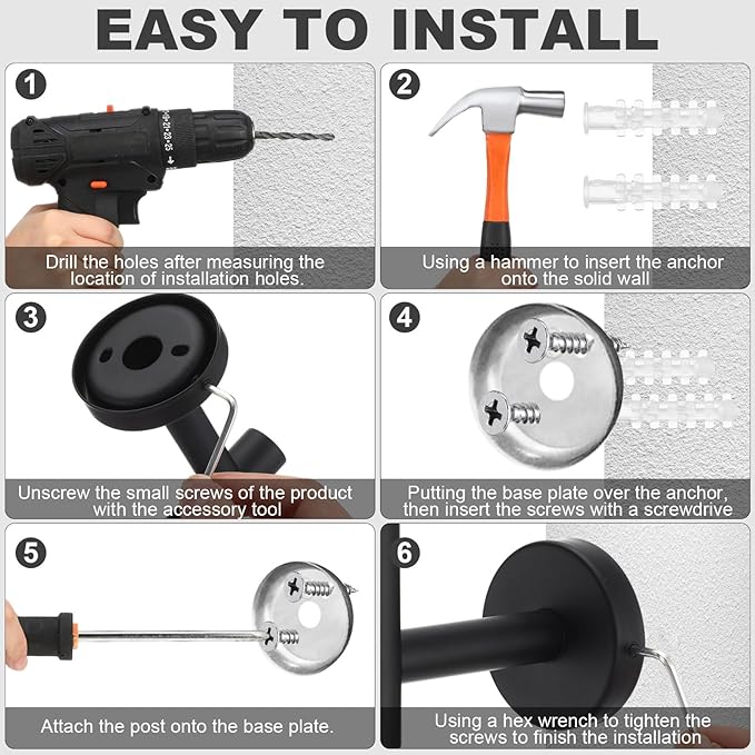 Blulu 20 Pcs Bathroom Hardware Set, Stainless Steel Towel Bar Set Includes 16 Inch Towel Bar, Hook, Ring, Toilet Paper Holder Wall Mounted Bathroom Accessories (Matte Black)