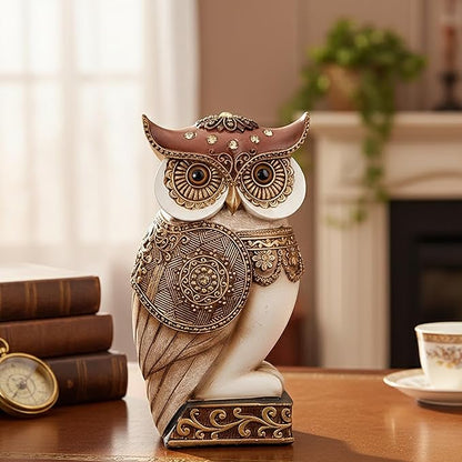 Owl Statue for Home Decor Accents, Shelf Bookshelf Table Office Living Room Decor Owl Figurine, Ideal Gifts for Bird Lovers, Antique Golden Color