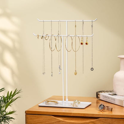 bussdis Necklace Holder Jewelry Stand Organizer for Necklaces and Bracelets, Metal Display Stand, Gift for Women, Ideal for Home, Bedroom, or Vanity, White