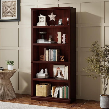 Bookshelf, Open Storage 70 Inch Tall 5 Shelf Bookcase, Floor Standing Bookshelves and Bookcases, Book case for Farmhouse Library Office Bedroom Kids, Mahogany - 5 Tier