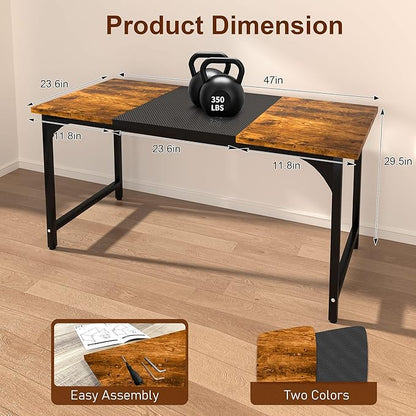Computer Desk, 47 Inch Home Office Desks, Office Desk for Gaming Writing Study Work, Study Table with Large Legroom, Computer Desk with Metal Frame, Modern Simple Home Office Desk for Bedroom