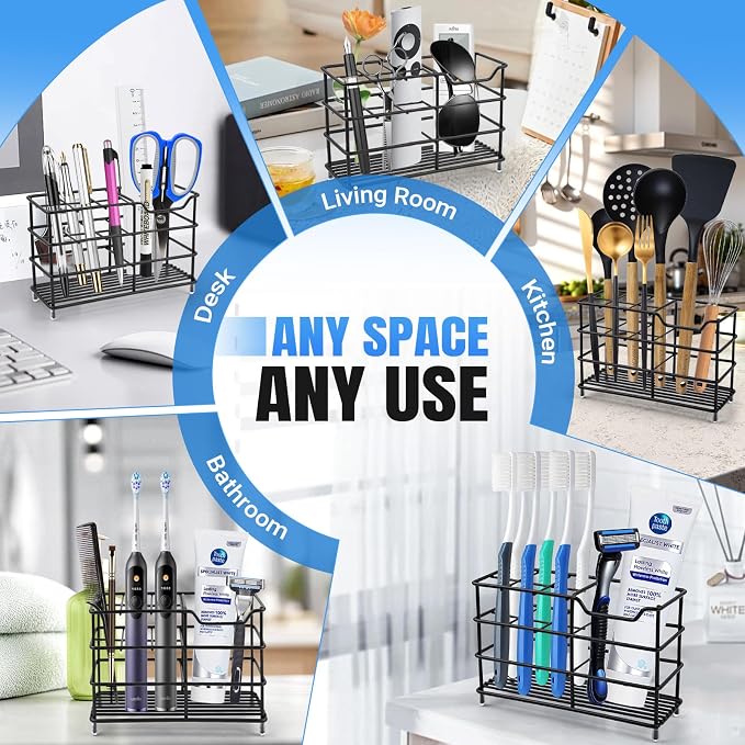 Toothbrush Holders for Bathrooms, Stainless Steel Toothbrush Holder for Kids and Adults, Electric Toothbrush and Toothpaste Holder, Rustproof Bathroom Accessories Organizer, Black Large