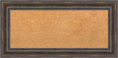 Amanti Art Natural Cork Board for Wall, 17x35 Vision Board with Brown Wood Frame, Medium Corkboard Office Decor for Home Organization, Country Rustic Corkboard Pinboard to Display Items for Home