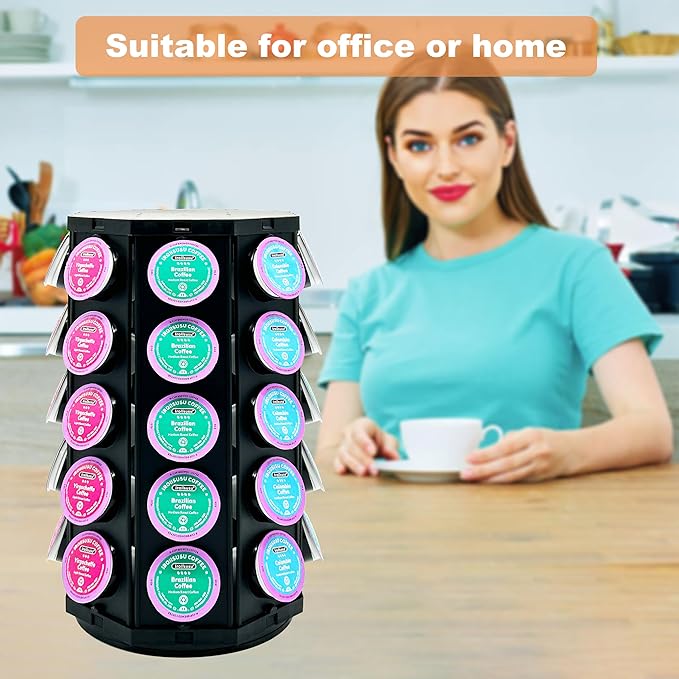 K Cup Coffee Pod Holder Storage Carousel Organizer Stand Compatible with 40 K-Cup Pods(Black-002)