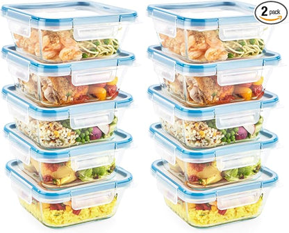 Snapware Total Solutions (10-Pack, 4 Cup) Glass Food Storage Containers Set, Airtight & Leakproof Locking BPA-Free Lids, Freezer Dishwasher Microwave Safe