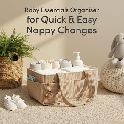 PUTSKA Baby Diaper Caddy Organizer for Changing Table – Stylish Nursery Storage Basket, Newborn Essentials, Baby Shower Gifts and Registry Must-Haves for Boy or Girl, Car Diaper Caddy, Corduroy Mocha