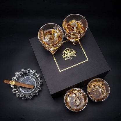 KANARS Whiskey Glasses Set of 4, 10 Oz Crystal Old Fashioned Cocktail Glass in Gift Box, Twisted Lowball Bourbon Tumbler for Scotch Whisky Cognac, Rock Barware for Men Gift Christmas