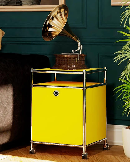 Simplink Matte Storage Cart with Flap Door, Large Capacity Storage Cart with Detachable Wheels, DIY Modern Home Furnishing, Great for Home, Office, Bedroom, Kitchen (Matt Yellow)