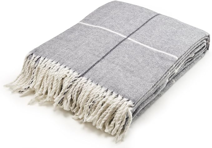 Arus Acrylic Highlands Collection Queen Size Tartan Plaid Design Throw Blanket Gray, 60x80 inches