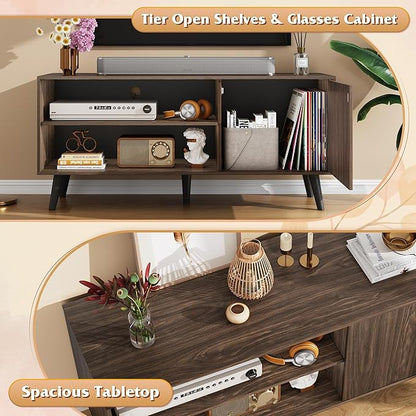 WLIVE TV Stand for 55 Inch TVs, Entertainment Center with Storage Cabinet, Mid-Century Modern TV Stands for Living Room, Media TV Console, Dark Walnut