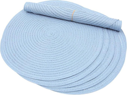 SHACOS Round Braided Placemats Set of 8 Washable 15 inch Round Non Slip Table Place Mats for Dining Tables Wedding Party Decor (Light Blue, 8)