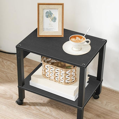 HOOBRO 2-Tier Printer Stand with Charging Station, Under Desk Printer Table, Printer Cart with Storage Shelves, Shelf for Small Spaces, for Home Office, Black BK38UPS01