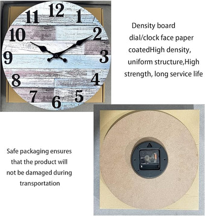 XNM 10 Inch Wood Farmhouse Clock for Bedroom Battery Powered Clock for Wall Quiet Wall Clock No Ticking(No Solid Wood, It is with MDF Material)