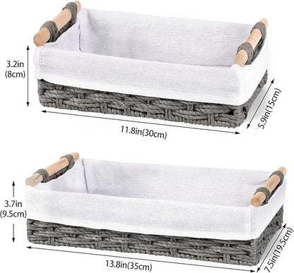 HomeHacks 2 Pack Storage Basket Paper Rope Baskets for Organizing with Handle Decorative Storage Bins for Countertop Toilet Paper Basket for Toilet Tank Top Large Baskets, Grey